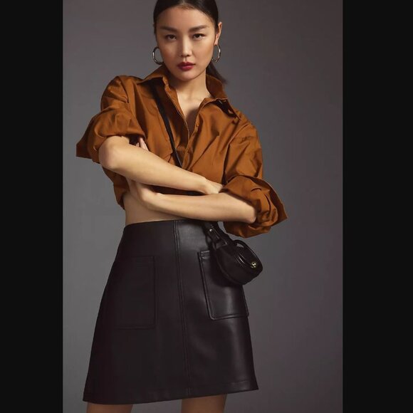 Anthropologie | Maeve Faux Leather A-Line Mini Skirt | Black, XL - Picture 4 of 14
